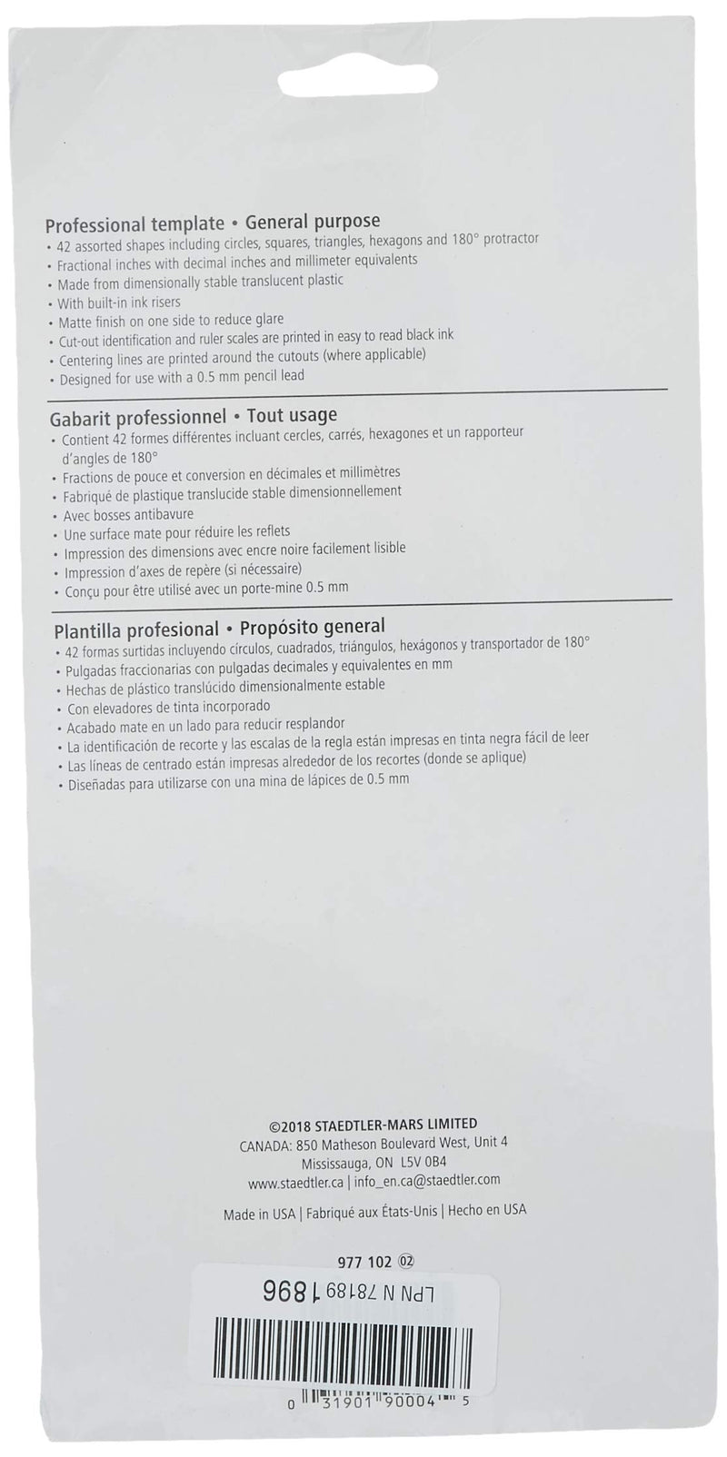 Staedtler Template, Geometric Shapes/Symbols, Protractor, Inch Scale, 9.5 x 5.5 Inches (977102) - LeoForward Australia