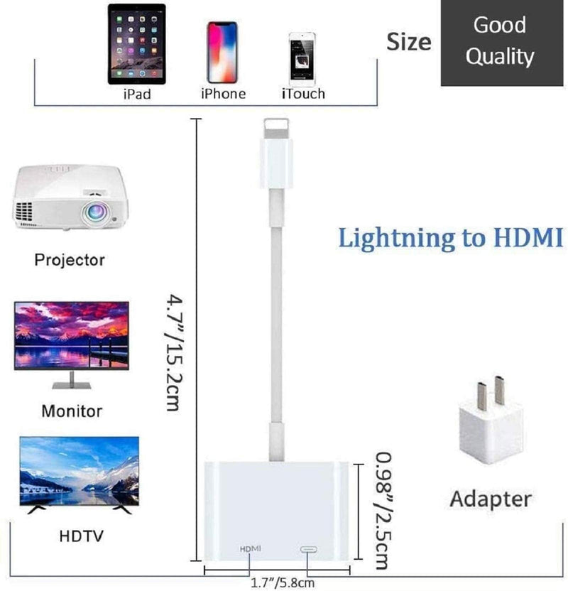  [AUSTRALIA] - [Apple MFi Certified] Lightning to HDMI, Lightning to 1080P Digital AV Adapter, 4K Video & Audio HDMI Sync Screen Converter with Charging Port for iPhone 11/XS/XR/X 8 7, iPad on HDTV/Monitor/Projector