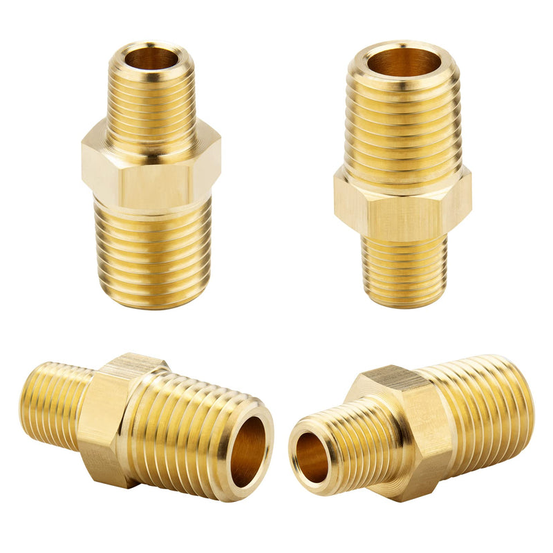  [AUSTRALIA] - KOOTANS 1/4 NPT x 1/8 NPT Male Solid Brass Nipples, Heavy Brass Pipe Adapter Fittings Hex Reducing Nipples Connectors 4Pieces 1/4 NPT x 1/8 NPT (O.D x O.D: 1/2'' x 3/8'')