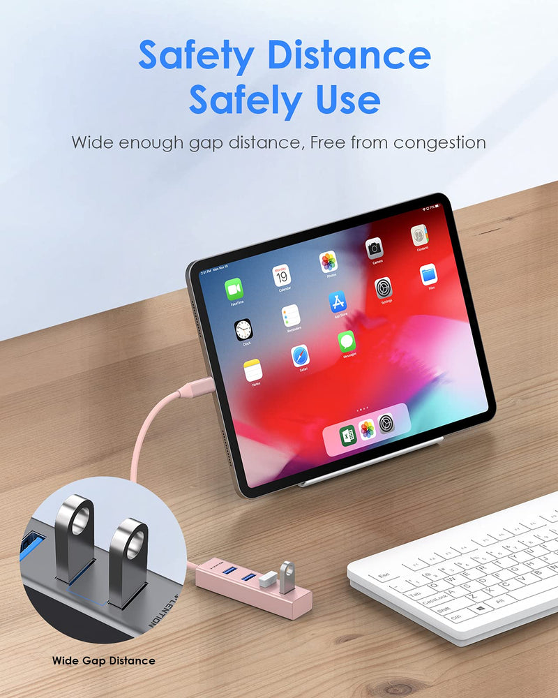  [AUSTRALIA] - LENTION USB C Hub with 4 USB 3.0 Ports Compatible 2021-2016 MacBook Pro 13/15/16 M1, Mac Air & Surface, iPad Pro, Chromebook, More, Stable Driver Certified Ultra Slim Adapter (CB-C22s, Rose Gold)