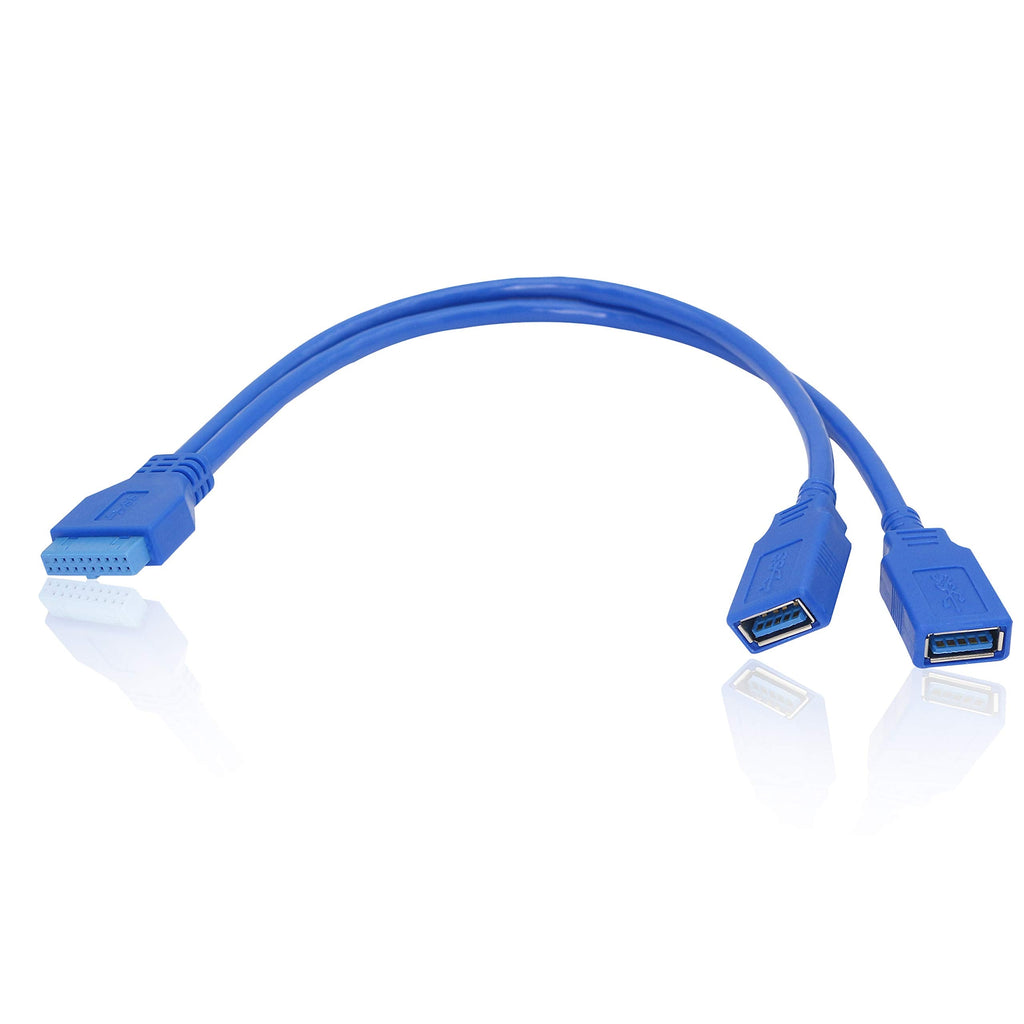  [AUSTRALIA] - GELRHONR USB 20 Pin to Dual USB 3.0 Cable，USB Motherboard 20 Pin Female to Dual Port USB 3.0 A Female Y Splitter Cbale 24/28AWG Cable for USB Ports to Computer Motherboard Backward 25cm-Blue