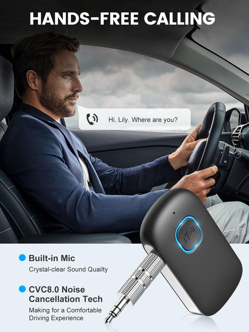  [AUSTRALIA] - BCADON Car Stereo Digital Media Receivers, [Noise Canceling] [Dual Connection] Bluetooth AUX Adapter, 3.5 mm Auxiliary Bluetooth Adapter for Car/Speakers/Wired Headphones/Home Stereo, 12H Battery Life