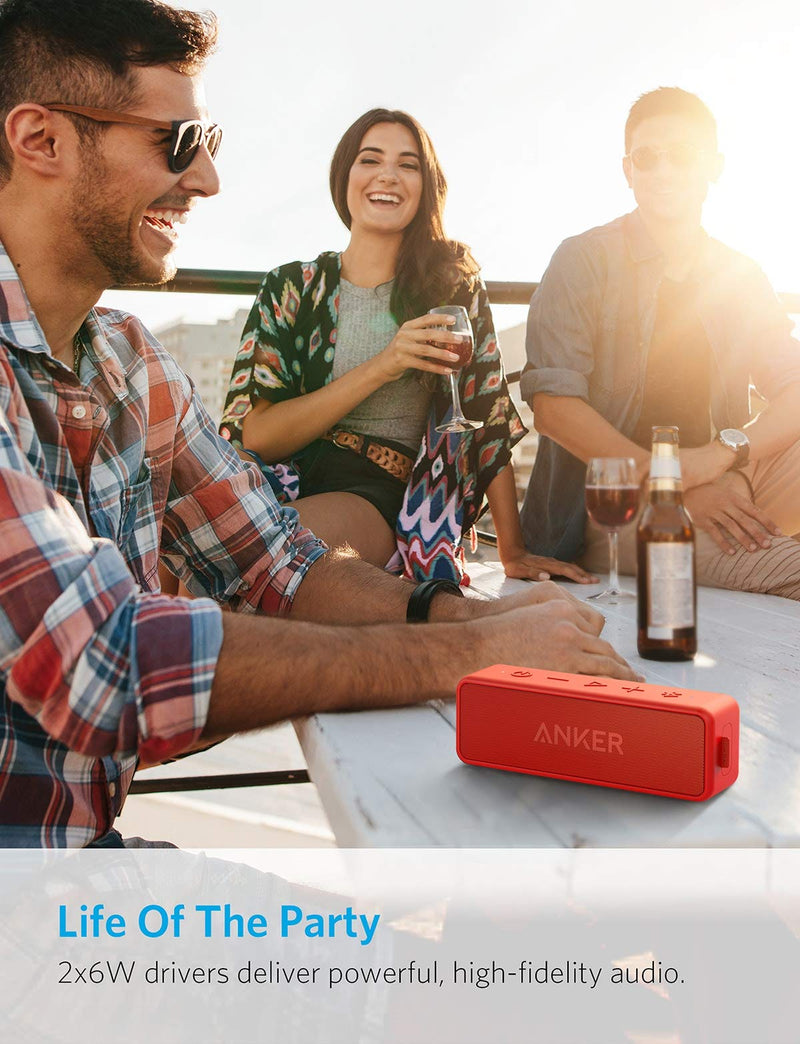 Anker SoundCore 2 Portable Bluetooth Speaker with Better Bass, 24-Hour Playtime, 66ft Bluetooth Range, IPX5 Water Resistance & Built-in Mic, Dual-Driver Wireless Speaker (Red) Red - LeoForward Australia