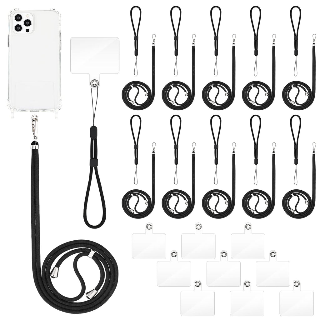  [AUSTRALIA] - LEIFIDE 30 Pack Cell Phone Lanyard Set, 10 Crossbody Lanyard with Adjustable Swivel Clasps Neck Strap, 10 Wrist Phone Straps, 10 Phone Lanyard Patches, Black