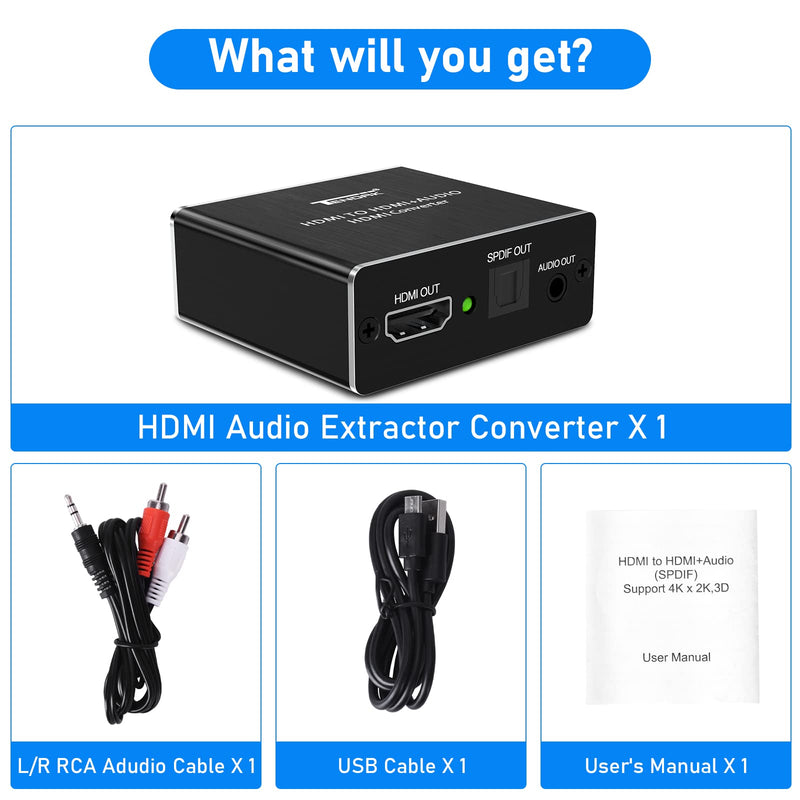  [AUSTRALIA] - Tendak 4K x 2K HDMI to HDMI and Optical TOSLINK SPDIF + 3.5mm Stereo Audio Extractor Converter HDMI Audio Splitter Adapter(HDMI Input, HDMI + Digital/Analog Audio Output),AV-096-BK