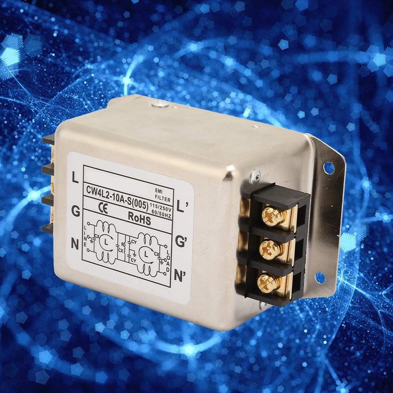  [AUSTRALIA] - 115V/250V 10A 50/60Hz power filter, single pole bipolar single phase power interference filter power wire filter power filter connection Suitable for most digital devices, mechanical devices