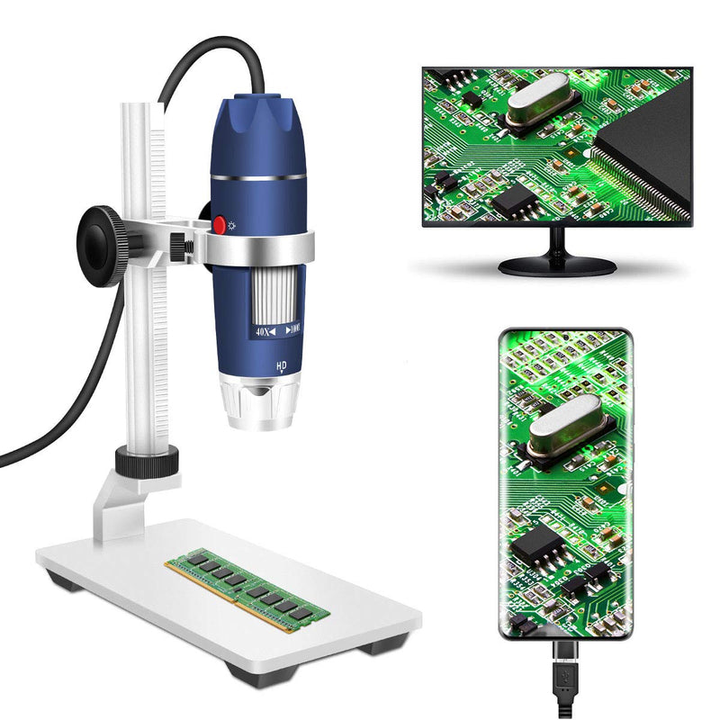  [AUSTRALIA] - Jiusion HD 2MP USB Digital Microscope 40-1000X Portable Magnification Endoscope Camera with 8 LEDs Aluminum Alloy Stable Stand for OTG Android Mac Windows 7 8 10 11 Linux Chrome