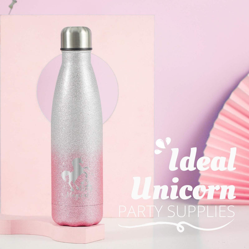  [AUSTRALIA] - Unicorn Gifts, Unicorn Party Supplies, Stainless Steel Water Bottle, Kids Water bottle 17oz/500ml Double Wall Vacuum Insulated Thermo Bottle Glitter Pink Magical