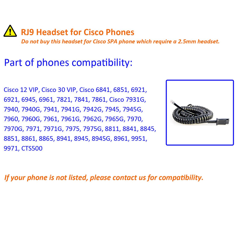  [AUSTRALIA] - MKJ Telephone Headset with Microphone Wired Headphones with Noise Cancelling Mic for Call Center Office Corded RJ9 Desk Phone Headset for Cisco 7821 7841 7861 7942G 7945G 7962G 7975G 8841 8865 9971