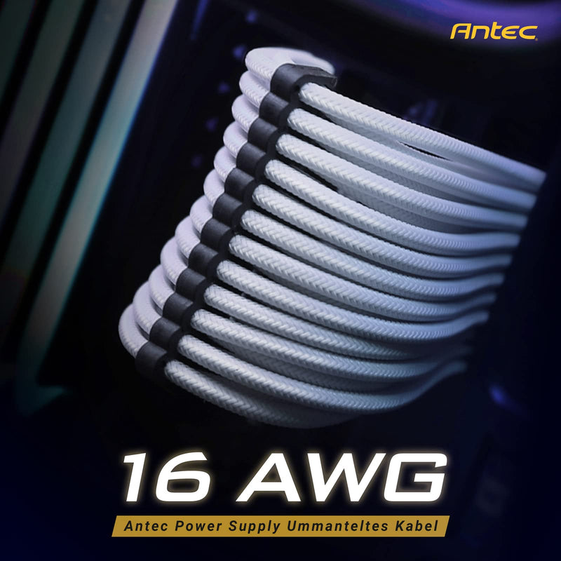  [AUSTRALIA] - Antec Power Supply Sleeved Cable /24pin ATX /4+4pin EPS /6+2pin PCI-E PSU Extension Cable Kit 30cm Length with Combs, White(11.8inch/30cm) 11.8 inch (4 Packs) 4 Packs White