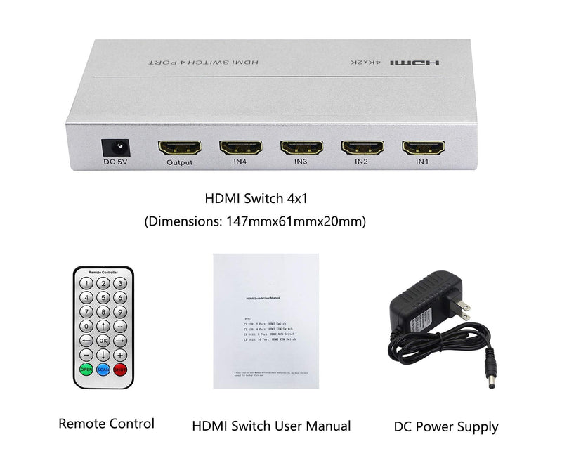  [AUSTRALIA] - CERRXIAN HDMI Switch 4 in 1 Out , 4K@30Hz HDMI Switcher Box with IR Remote Control Support HDCP 4Kx2K 1080P for PC Laptop,Xbox 360 One,PS4 PS3,Blu-ray Player,Roku Fire Stick(4 in 1 Out)