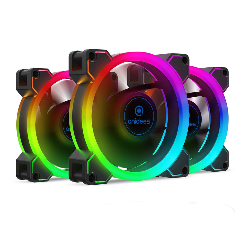  [AUSTRALIA] - anidees AI Aureola Duo 80mm 3pcs RGB PWM Dual Light Loop Fan Compatible with 5V 3pins addressable RGB Header, for PC case Fan, Cooler Fan, w/Remote(AI-AR-DUO8) 8 cm