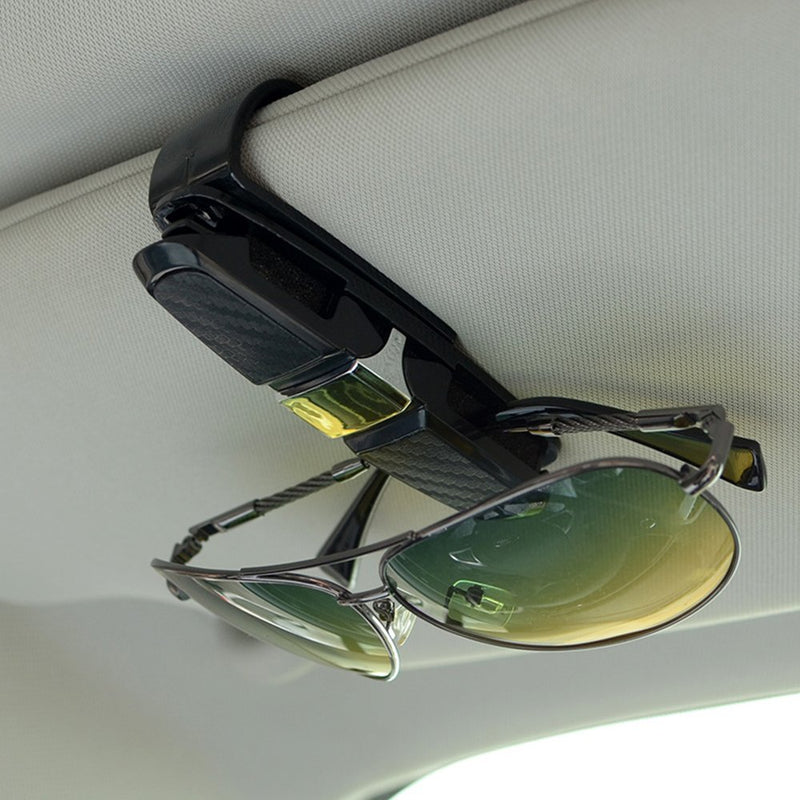  [AUSTRALIA] - FineGood 2 Pack Glasses Holders for Car Sun Visor, Sunglasses Eyeglasses Mount with Ticket Card Clip - Black Silver