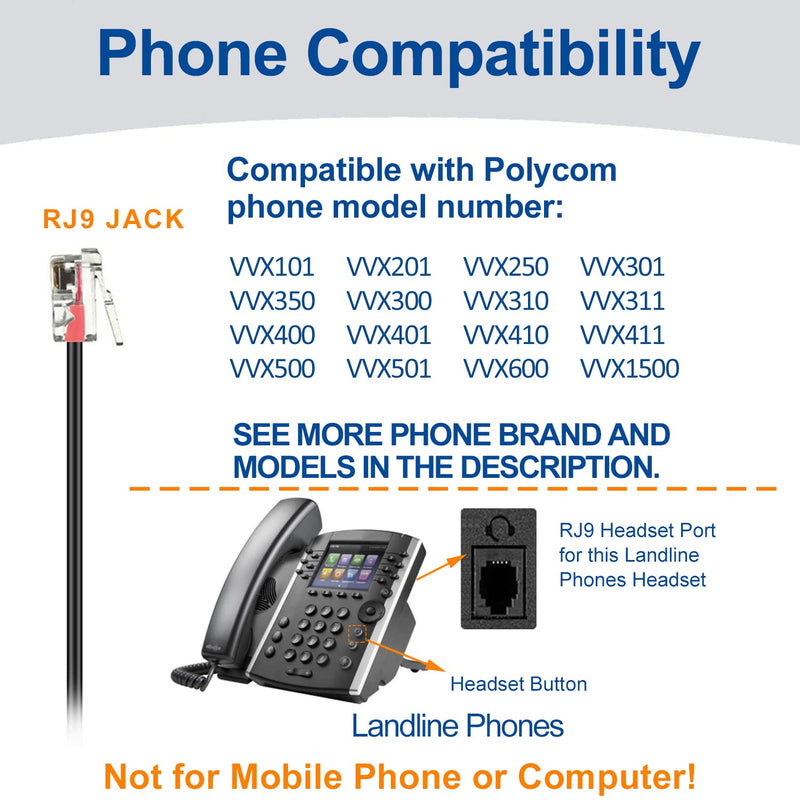  [AUSTRALIA] - Phone Headsets RJ9 with Noise Cancelling Microphone, Corded Office Telephone Headset Compatible with Polycom VVX201 VVX250 VVX350 VVX311 VVX310 VVX400 VVX410 VVX411 VVX500 Landline Phones Black
