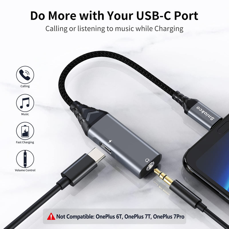  [AUSTRALIA] - Sniokco USB C to 3.5mm Audio Adapter, 2 in 1 USB C Headphone Adapter with PD 30W Fast Charging for Stereo, Earphones, Hi-Fi DAC Chip, Compatible with Sam,Sung S21 S20, Note 20 G,oogle P,ixel 5/4/3XL