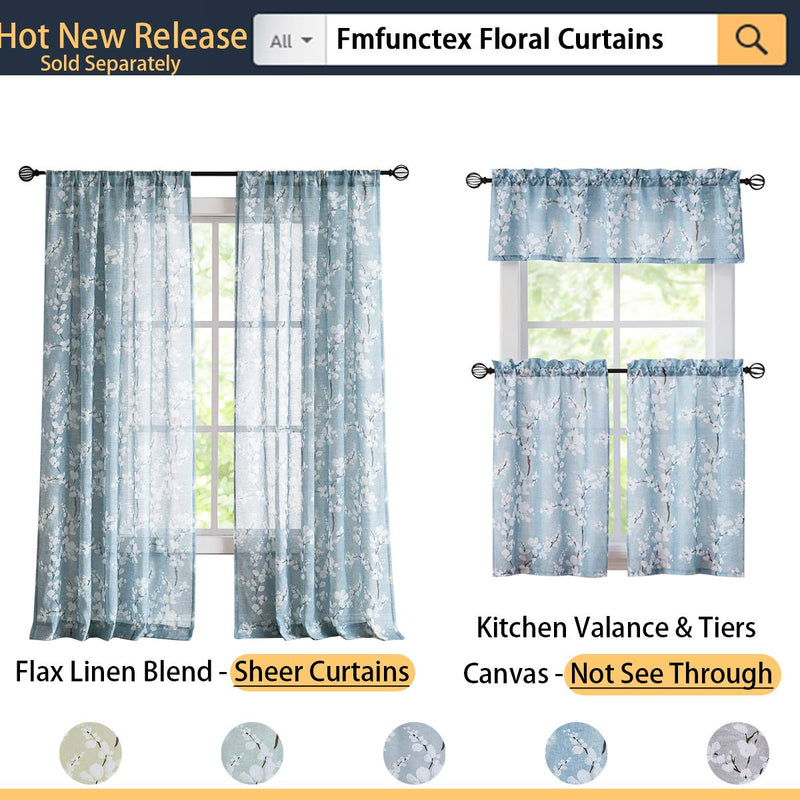  [AUSTRALIA] - Beige Kitchen Tier Curtains Windows White Blossom Print Light Filtering Privacy Tiers for Bathroom Living Room Privacy Small Café Curtain Sets 26”W x 24" L 2 Panels 26" x 24" Beige