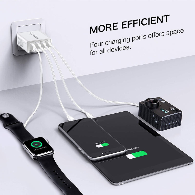  [AUSTRALIA] - USB C Wall Charger Fast Charge 3.0 Boxeroo 4-Port 2Pack USB Plug Block Phone Charging Adapter Compatible for Galaxy S10+ S9+ Note 10+ Note 9+ Note 8, G6 V30, HTC 10, iPhone 11 Pro Max XS Max XR White