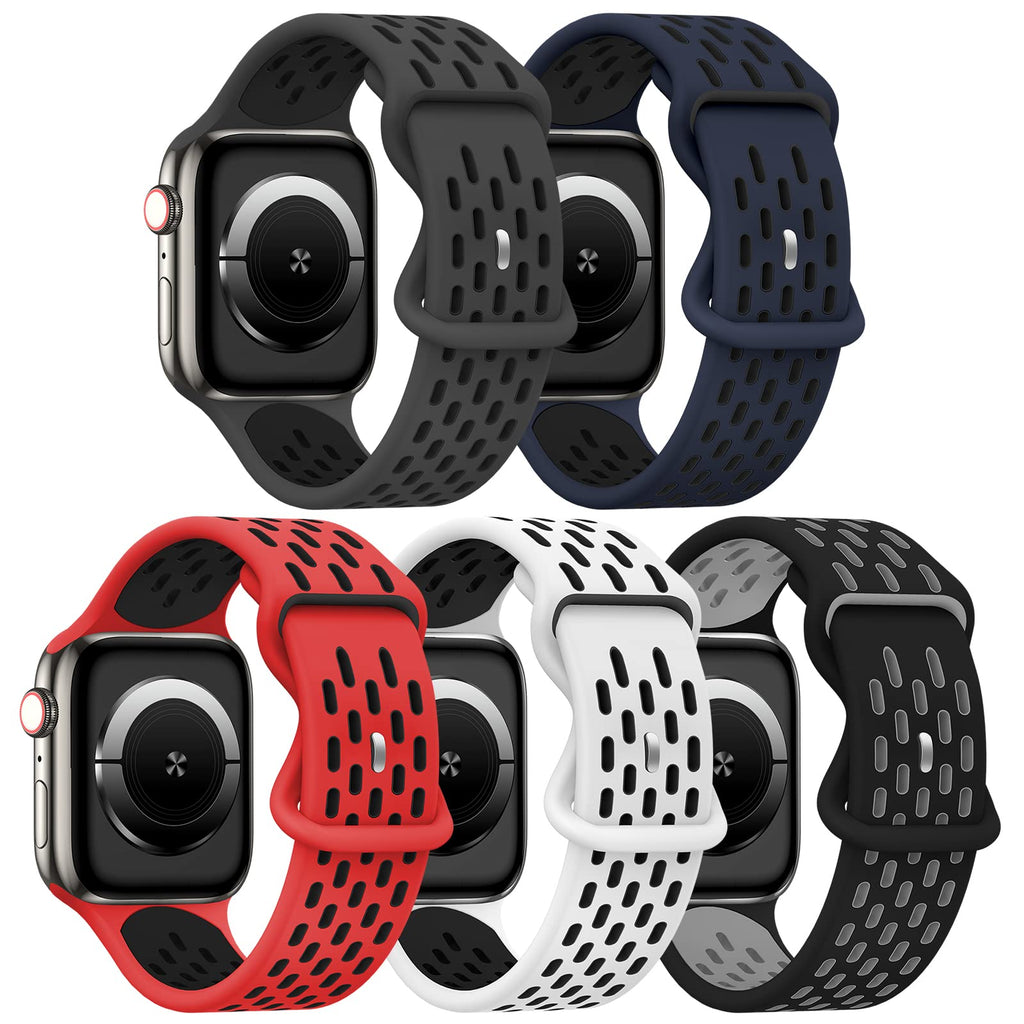  [AUSTRALIA] - TSAAGAN 5 Pack Sport Silicone Bands Compatible for Apple Watch Band 49mm 41mm 45mm 40mm 44mm 38mm 42mm, Breathable Strap Replacement Wristband for iWatch Ultra Series 8/7/SE/6/5/4/3/2/1 Women & Men 42/44/45/49mm