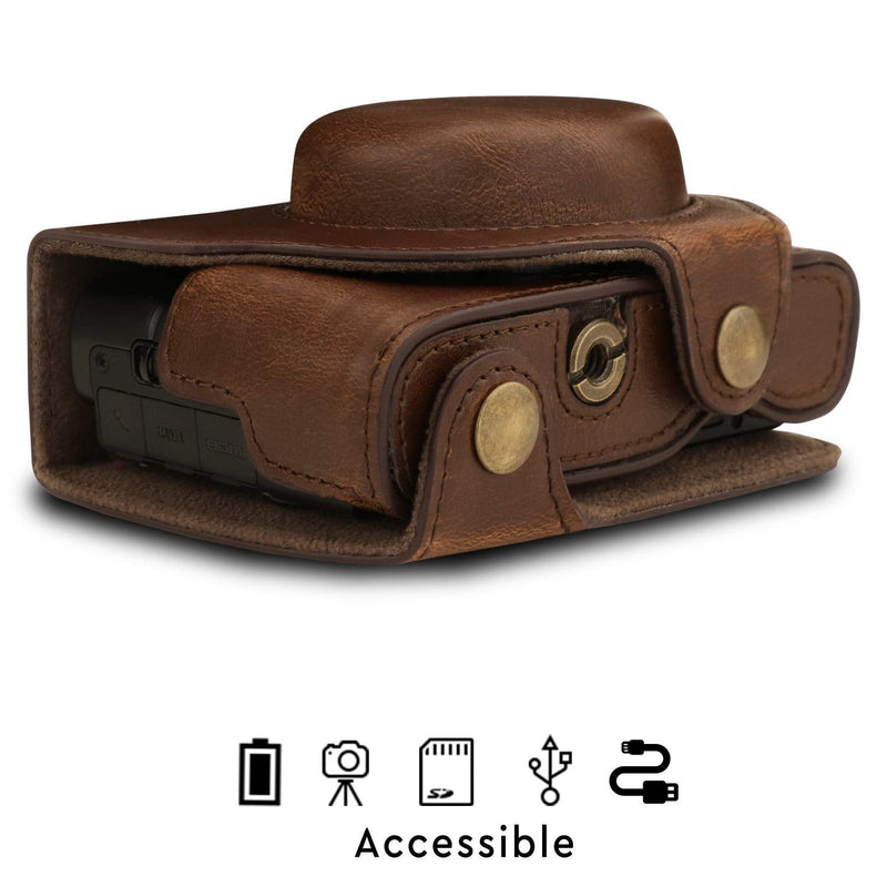  [AUSTRALIA] - MegaGear Ever Ready Leather Camera Case Compatible with Sony Cyber-Shot DSC-RX100 VII Dark Brown