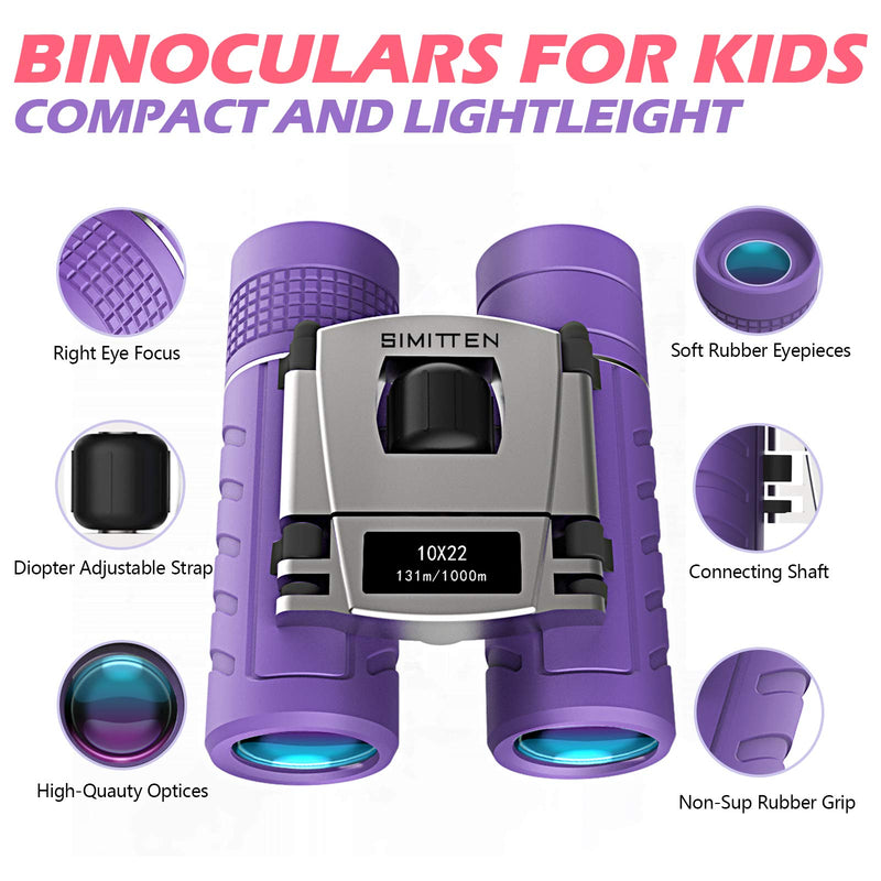  [AUSTRALIA] - Compact Binocular for Kids 10X22 SIMITTEN Toy Binoculars for 3-12 Years Boys and Girls Suit for Bird Watching Hiking Hunting Outdoor Games Spy & Camping Gear Learning Outside Play Purple