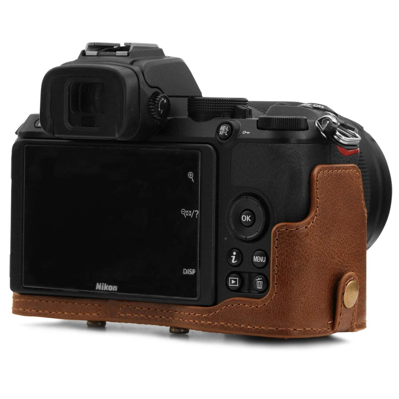  [AUSTRALIA] - MegaGear Ever Ready Genuine Leather Camera Case Compatible with Nikon Z50 (50-250mm) Brown