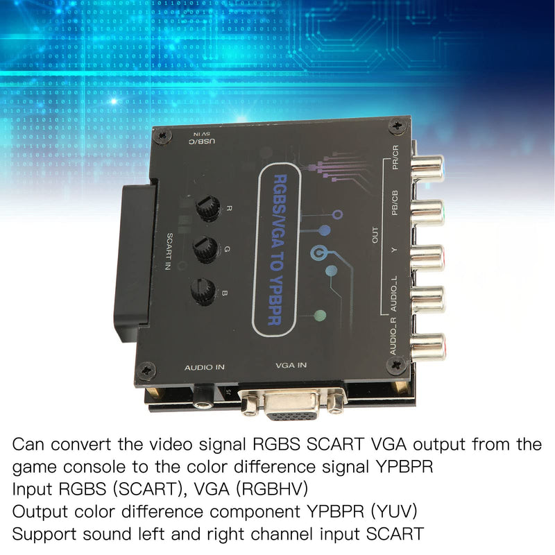  [AUSTRALIA] - RGBS VGA SCART to YPBPR Component Converter, Color Difference Component, Support Sound Left and Right Channel Input SCART.