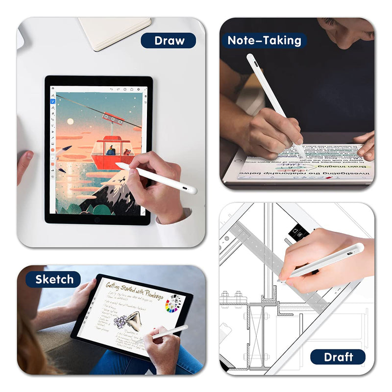  [AUSTRALIA] - ﻿Stylus Pencil for iPad 9th & 8th Generation, Active Pen with Palm Rejection Compatible with (2018-2021) Apple iPad 9th 8th 7th Gen/iPad Pro 11 & 12.9 inches/iPad Air 4th Gen/iPad Mini 6th Gen (White) White