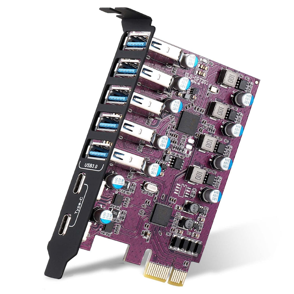  [AUSTRALIA] - YEELIYA 7 Ports PCIe to USB 3.0 Expansion Card (2 USB Type-C and 5 USB Type-A Ports), Internal Converter PCI Express Expansion Card for Desktop PC Card, Support Windows XP/7/8/10 and MAC OS (Purple) 12CM Bracket (2*USB 3.0 Type-C,5*USB 3.0 Type-A)