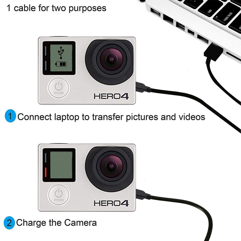  [AUSTRALIA] - Suptig Charging Cable Mini USB Charging Cable 2 Pack Compatible for Gopro Hero 4 Silver Hero 4 Black Hero 3+ Silver Hero 3+ Black Hero 3 White Hero 3 Black Hero 3 Silver Hero 2 Hero 1(Black)