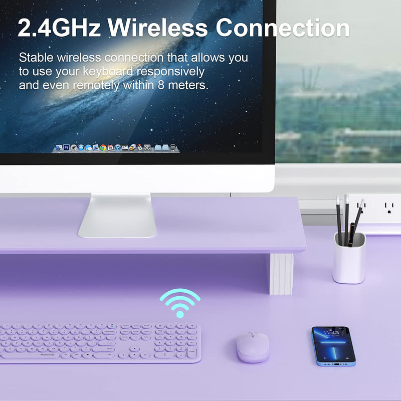  [AUSTRALIA] - Mobifice Cute Keyboard and Mouse Wireless for PC Computer/Laptop/Windows/Mac/Tablets/Apple iPad, Ultra-Thin 2.4GHz USB Cordless Full-Sized Silent Retro Computer Keyboard Mouse Combo (Purple) Lavender-Purple
