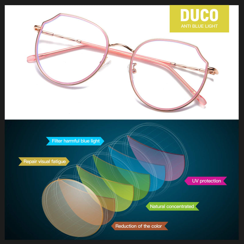 Duco Blue Light Glasses for Women Men Computer Gaming Glasses for Teens Anti Eyestrain Round Reading Eyeglasses W014 Pink Rose - LeoForward Australia