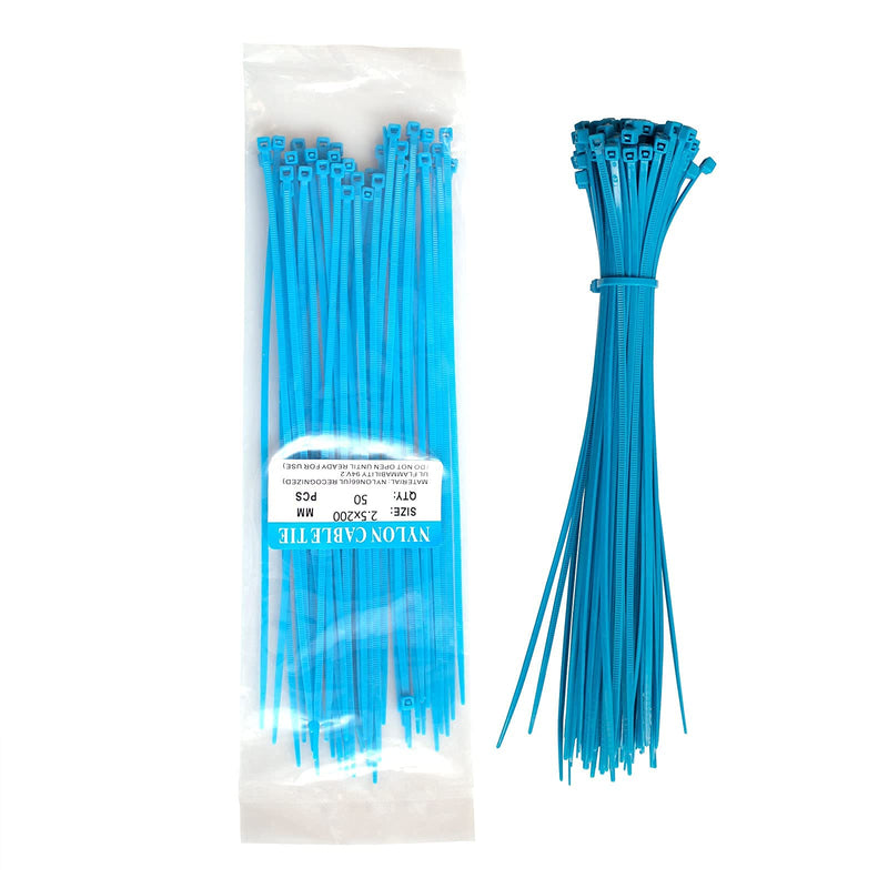  [AUSTRALIA] - 100 PCS Cable Zip Ties Blue 8 Inch x 0.1 Inch Width Self Locking Nylon Tie Wraps