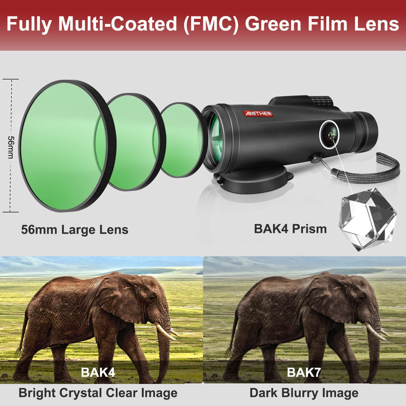  [AUSTRALIA] - 12x56 Monocular Telescope for Smartphone - Professional High Definition Monocular for Adults with Tripod & Phone Adapter, Low Light Night Vision, Clear View for Hiking Hunting Wildlife Bird Watching