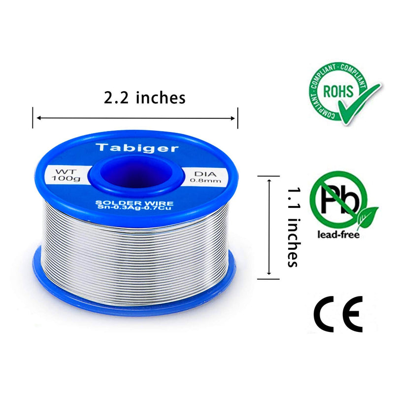  [AUSTRALIA] - Tabiger Solder Wire, 0.8mm Lead Free Solder Wire with Rosin2 Sn97 Cu0.7 Ag0.3, Tin Wire Solder for Electrical Soldering (0.22lbs/ 100g) lead free-1.0mm/100g