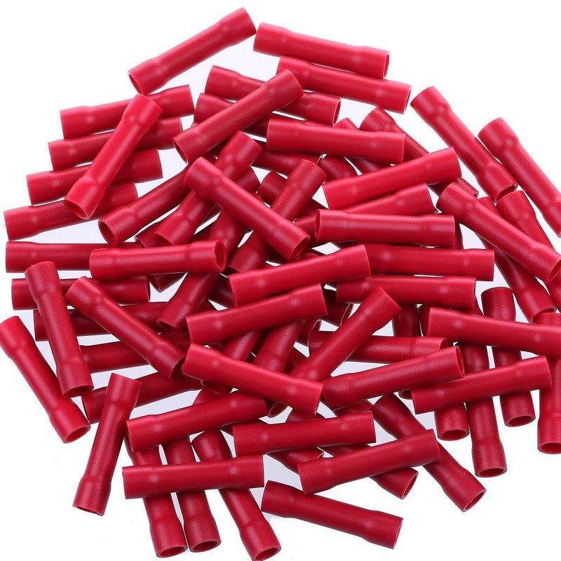  [AUSTRALIA] - AIRIC Red Butt Connectors Crimp 100pcs 22-16AWG Butt Connector Fully Insulated PVC Wire Butt Splice Connectors, 22-16 Gauge Red(22-16AWG) 100 pcs