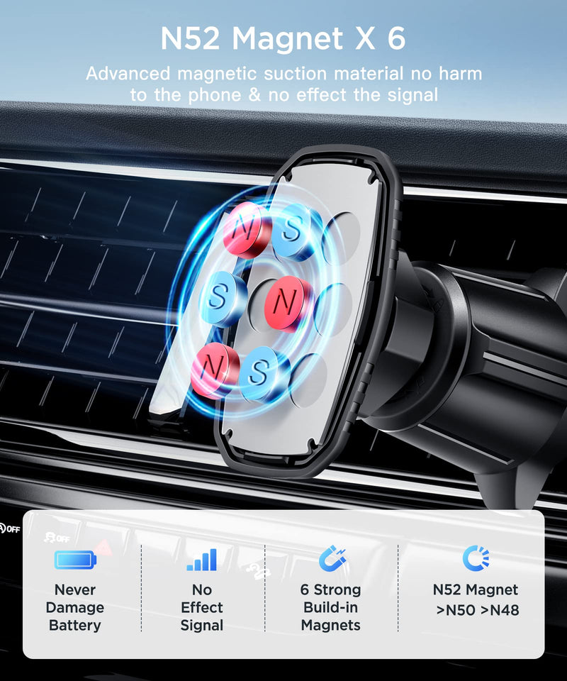  [AUSTRALIA] - MOBOSI Magnetic Phone Mount for Car, [Strong Magnets] Car Phone Holder [Upgraded Clip] Air Vent Mount [360° Rotation] Phone Car Holder Mount Compatible with iPhone 13 12 Pro X XS Max & All Phones