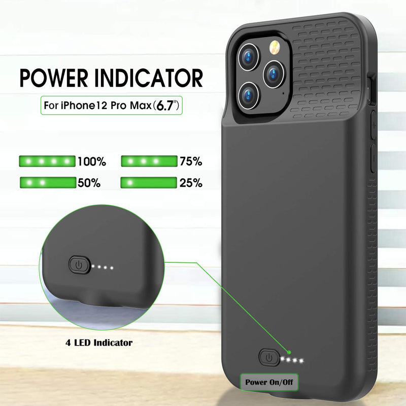  [AUSTRALIA] - GIN FOXI Battery Case for iPhone 12 Pro Max, Real 7000mAh Ultra-Slim Battery Charging Case Rechargeable Anti-Fall Protection Extended Charger Cover for iPhone 12 Pro Max Battery Case(6.7 inch) Black