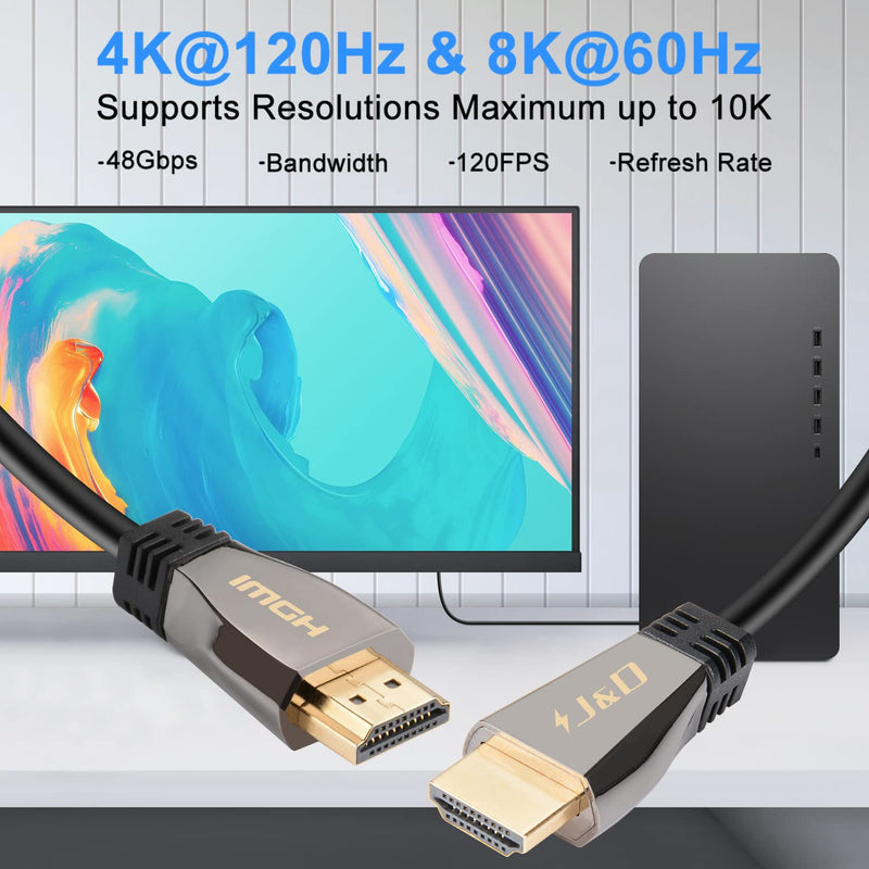  [AUSTRALIA] - J&D Ultra High Speed HDMI 2.1 Cable, 2.1 Version HDMI Cable Adapter Support 8K 120Hz 4K Dynamic HDR eARC Dolby with 48Gbps Bandwidth for PS5, Xbox Series X/S, RTX 3080/3090, 6.5 Feet