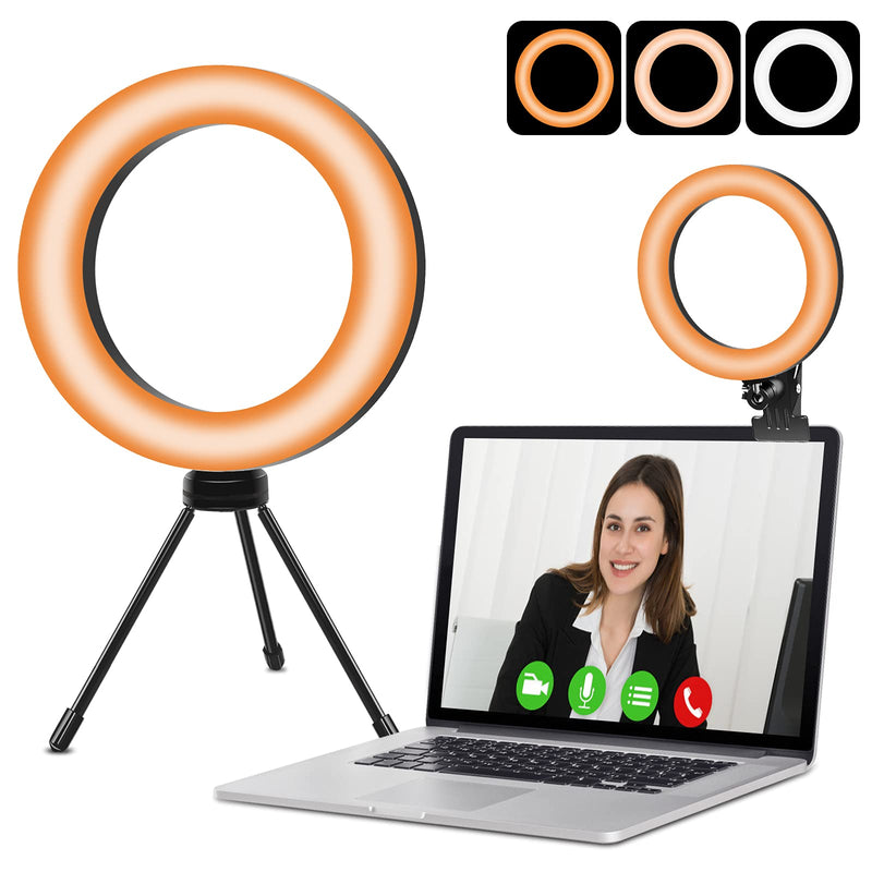  [AUSTRALIA] - 6 Inch Clip On LED Selfie Ring Light with Tripod for Computer | Video Conference Zoom Lighting for Desk | Laptop Circle Light for Webcam, Makeup, Live Streaming, YouTube, TikTok, 3 Colors x 10 Levels