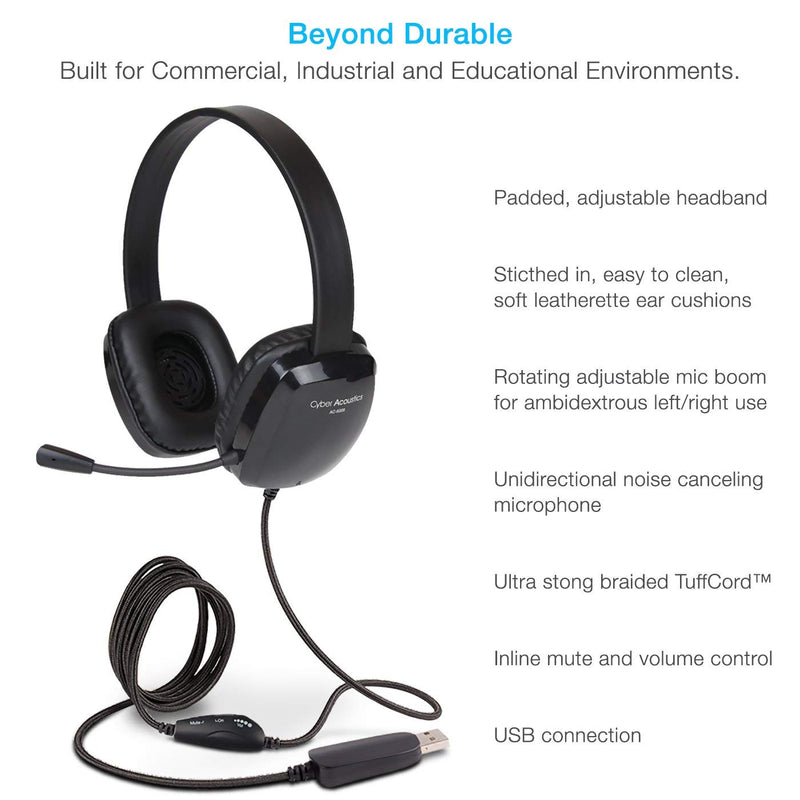  [AUSTRALIA] - Cyber Acoustics Stereo USB Headset, in-line Controls for Volume & Mic Mute, Noise Cancelling Mic & Flexible Boom for PC & Mac, Perfect for Classroom, Home or Office (AC-6012) 1 Unit