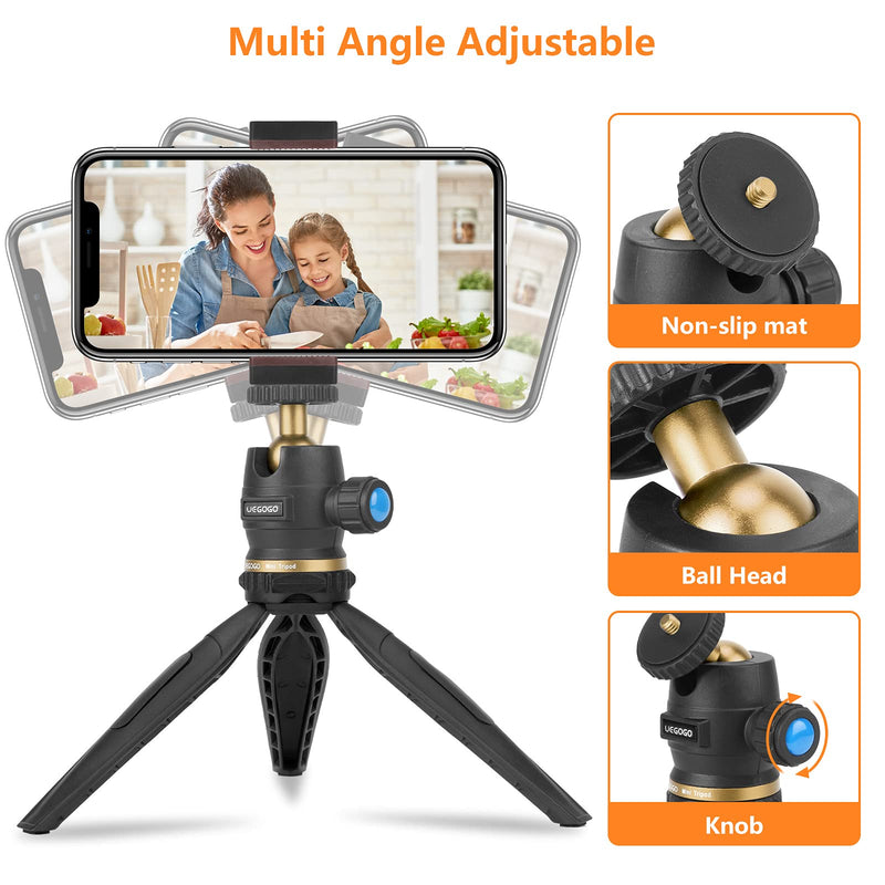  [AUSTRALIA] - UEGOGO Mini Tripod, Phone Tripod Stand with Universal Clip, Tabletop Small Tripod for iPhone/Cell Phone/Cameras/Projector, Perfect for Vlogging, Live Streaming (Golden) Golden
