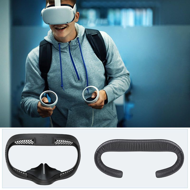  [AUSTRALIA] - VR Facial Interface & Face Pad for Oculus Quest 2, VR Face Cover Cushion Replacement Compatible with Quest 2,Breathable Holes Leather Protective VR Accessories Breathable Holes Leather Face Cover