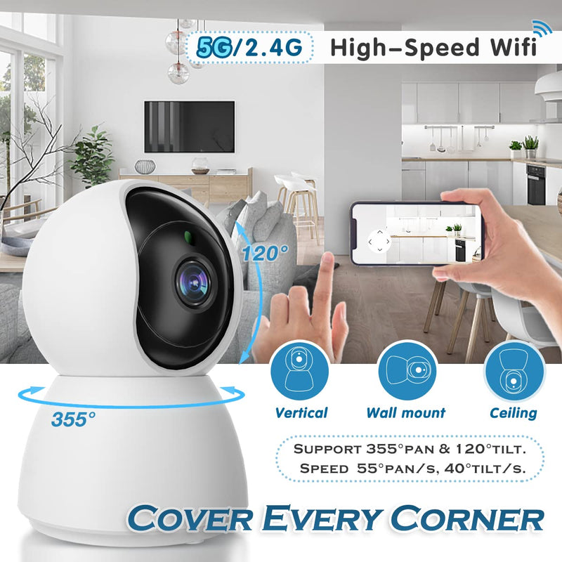  [AUSTRALIA] - 4MP Indoor Camera, 2K Security Camera for Baby Monitor, 360° PTZ Wireless Cameras for Home Security, 5G & 2.4G WiFi Pet Camera with Phone App, Night Vision Motion Detection Siren Works with Alexa 1 Pack 2K（With 64G Card）