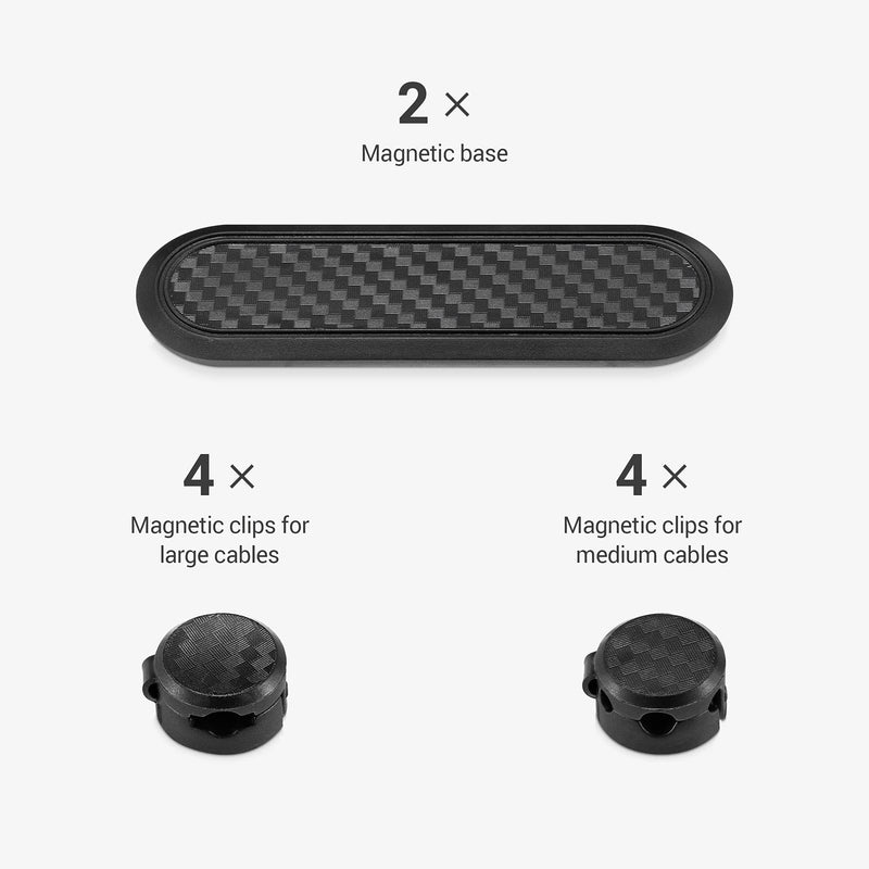  [AUSTRALIA] - kwmobile Magnetic Cable Holder Clips (Set with 2 Bases) - Cord Management Organizer Strip for Charger Cables, Desk Charging, Car Surfaces - Black