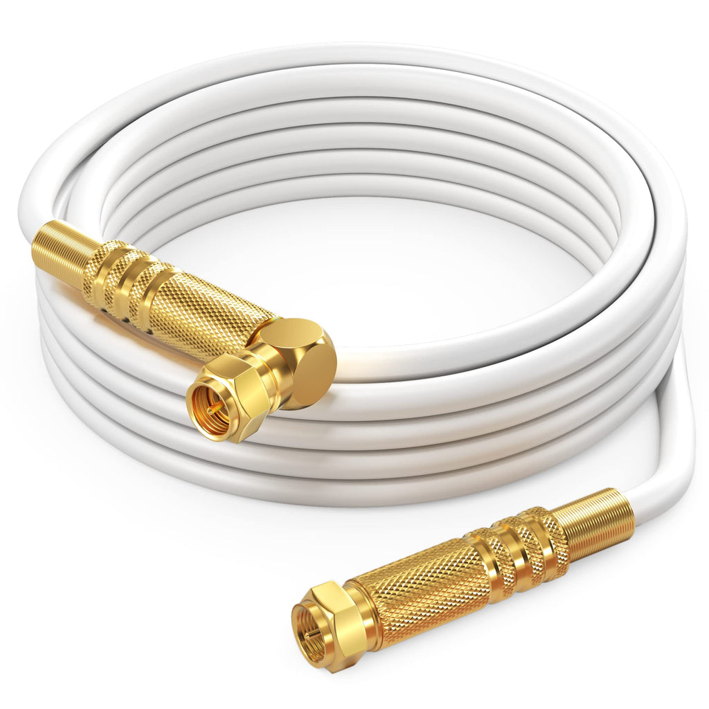  [AUSTRALIA] - RG6 Quad Shield Coaxial Cable 10 Feet, 90 Degree Angled Cable Cord for TV Cable Wire, Coax Cable 10 Ft 1 Pack White