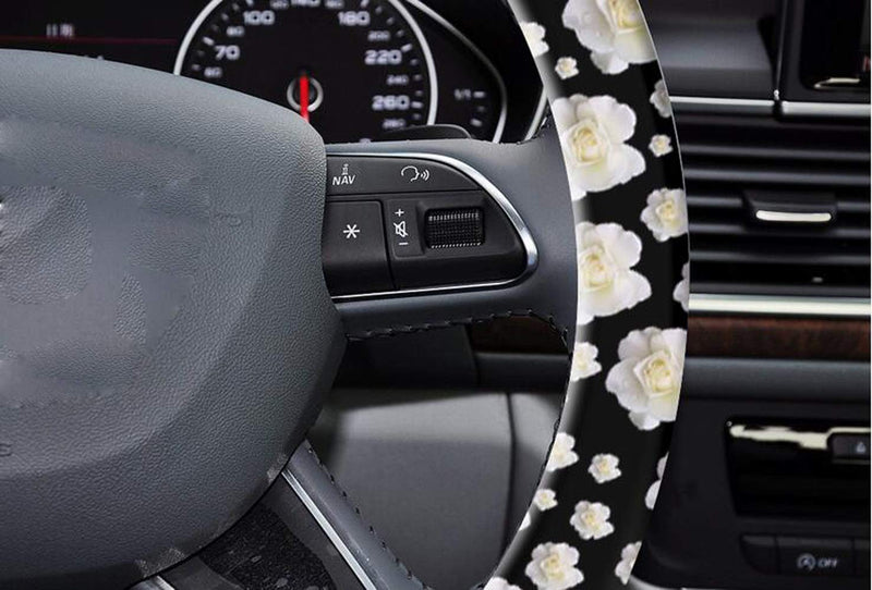  [AUSTRALIA] - i-Will Rose Flower Car Steering Wheel Cover Universal 15 Inch Microfiber Leather Anti-Slip Handle Wheel Cover