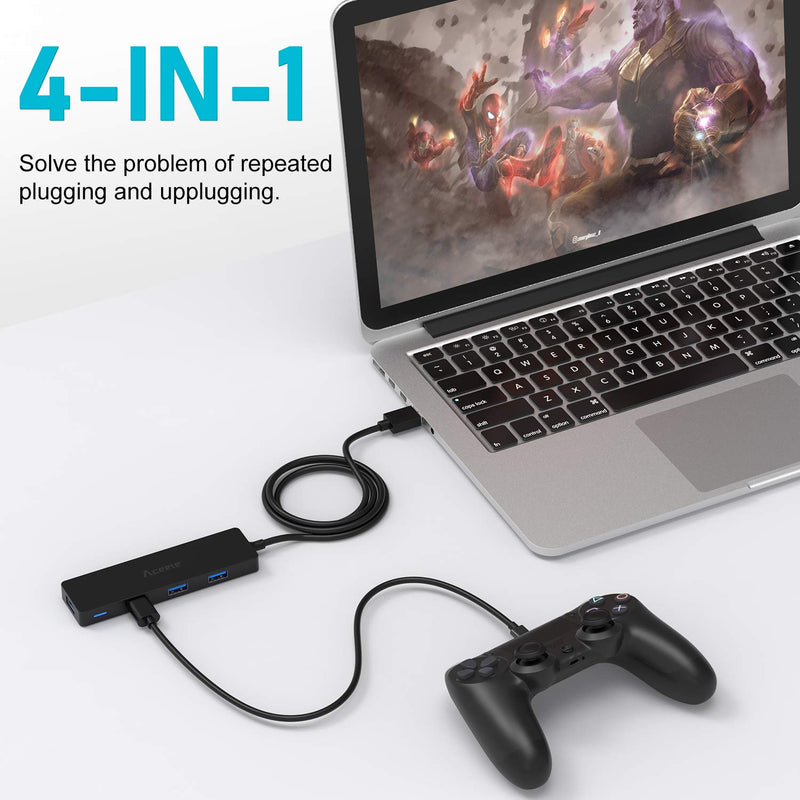  [AUSTRALIA] - Aceele USB Hub 3.0 Splitter with 2ft Extension Long Cable Cord, 4-Port Extra Slim Multiport Expander for Desktop Computer PC, PS4, Laptop, Chromebook, Surface Pro 3, iMac, Flash Drive Data and More