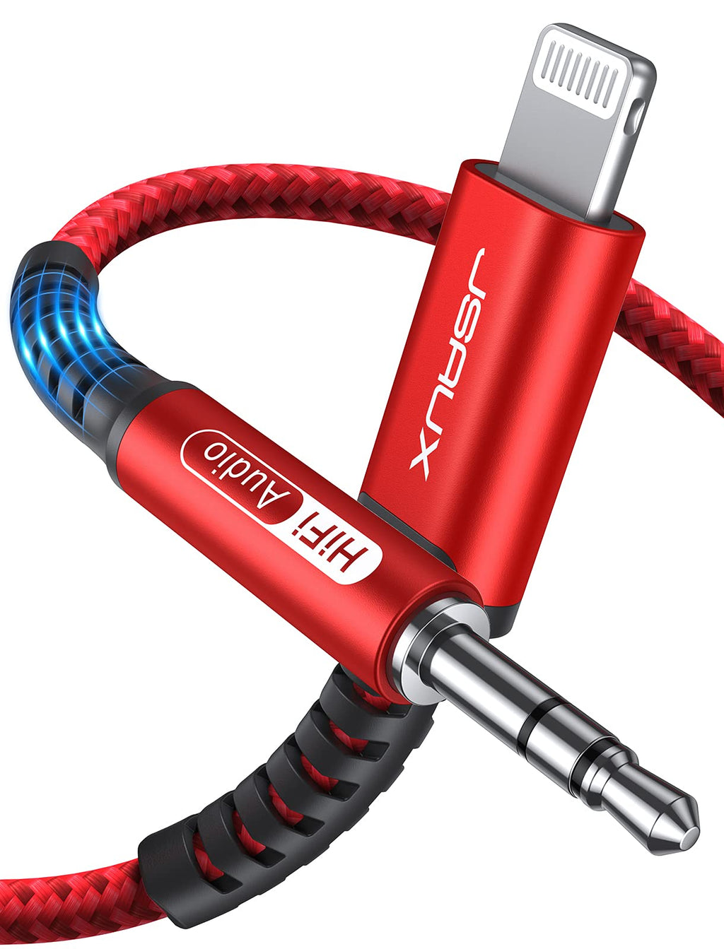  [AUSTRALIA] - Lightning to 3.5mm Audio Cord 6FT, JSAUX [Apple Mfi Certified] Lightning to Aux Cable for iPhone 13/13 Pro/12/12 Mini/12 Pro/12 Pro Max/11 Pro/11 Pro Max/X/XR/XS Max/8/7/Headphone/Car Stereo-Red Red