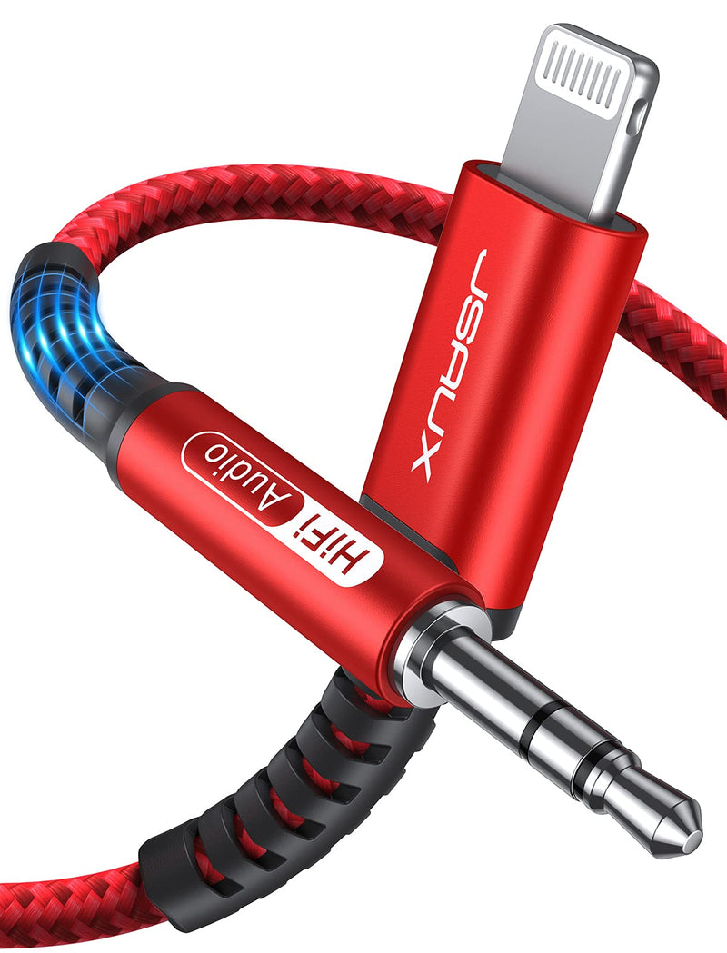  [AUSTRALIA] - Lightning to 3.5mm Audio Cord 6FT, JSAUX [Apple Mfi Certified] Lightning to Aux Cable for iPhone 13/13 Pro/12/12 Mini/12 Pro/12 Pro Max/11 Pro/11 Pro Max/X/XR/XS Max/8/7/Headphone/Car Stereo-Red Red
