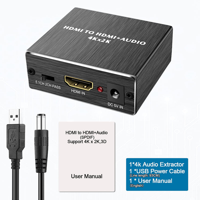  [AUSTRALIA] - Generic T-SIDAKE 4K x 2K HDMI Audio Extractor Splitter, HDMI to HDMI Audio and Optical TOSLINK SPDIF Audio Converter Adapter, (Support 3.5mm Stereo Audio Output), Black, (SDK-A78)